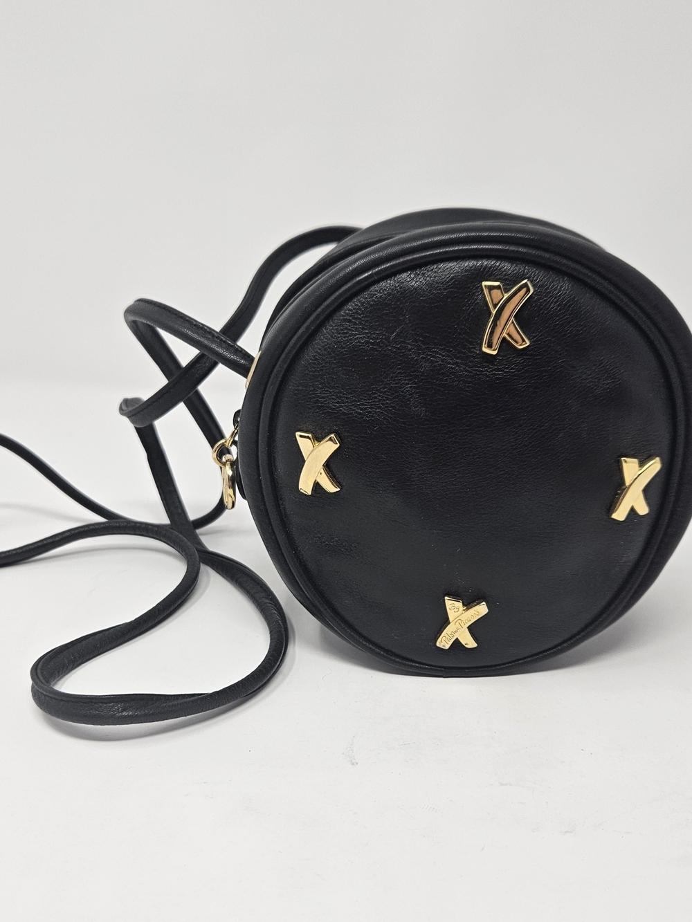 Paloma Picasso Round Soft Leather Black 4-X Crossbody Belt Fanny Bag RARE!!!